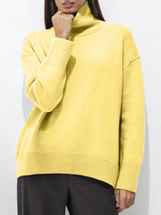 Turtleneck Drop Shoulder Long Sleeve Sweater - Trendsi