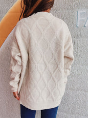 Diamond Round Neck Long Sleeve Sweater - Trendsi
