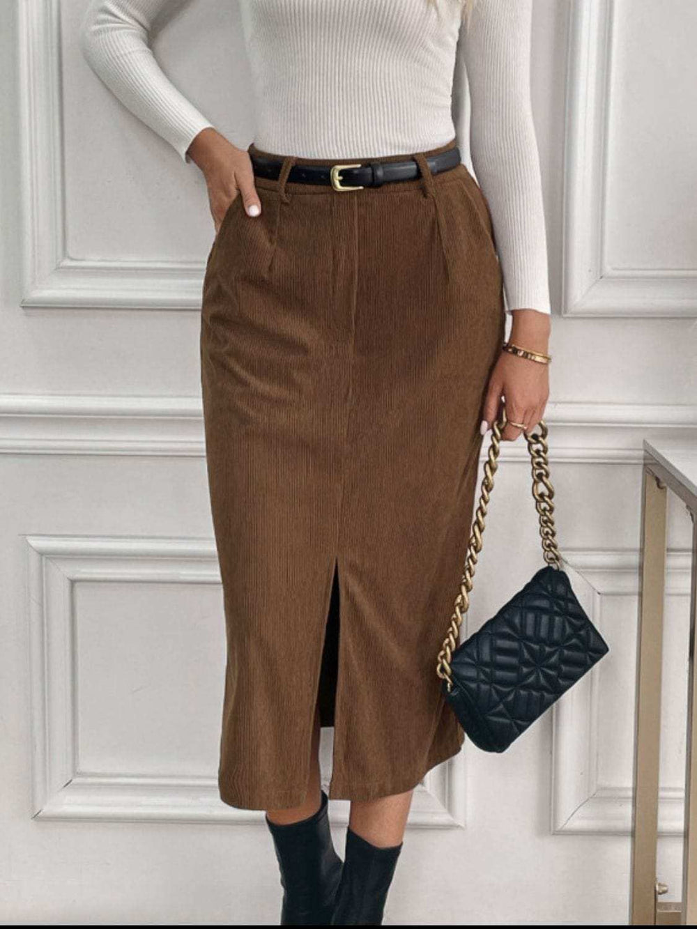 Perfee Slit Midi Skirt with Pockets - Trendsi - Flyclothing LLC
