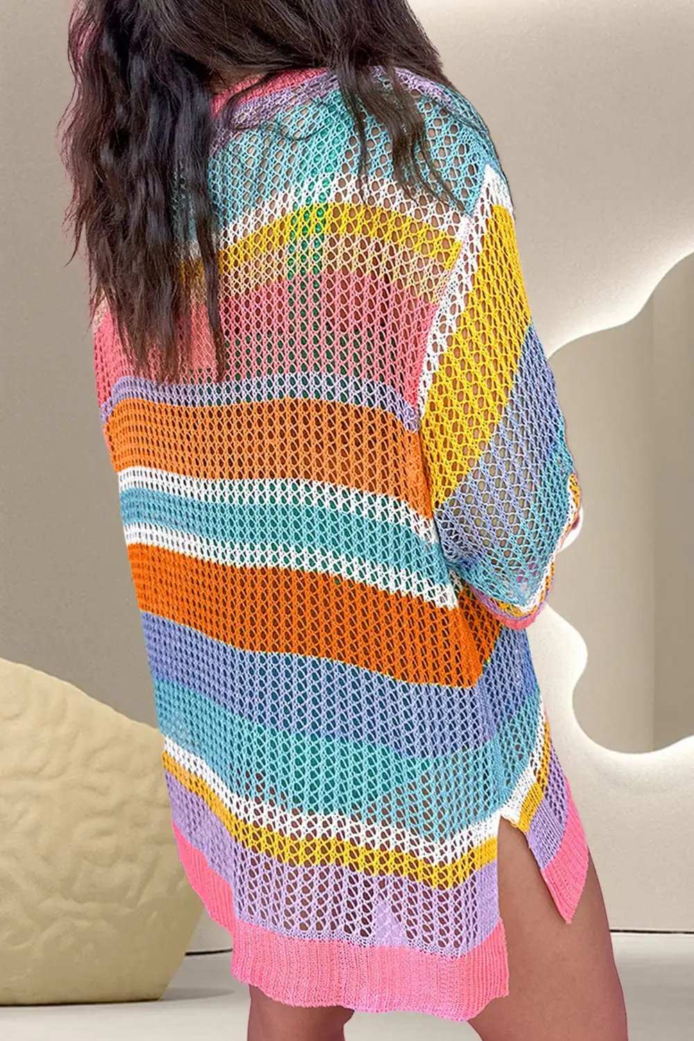 Openwork Round Neck Dropped Shoulder Knit Cover-Up - Trendsi - Flyclothing LLC