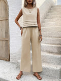 Round Neck Sleeveless Top and Wide Leg Pants Set - Trendsi