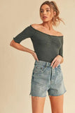 Aemi + Co Ruched Frill Off-Shoulder Half Sleeve Knit Top - Trendsi