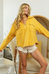 BiBi Flap Pockets Fleece Collared Sweatshirt - Trendsi - Flyclothing LLC