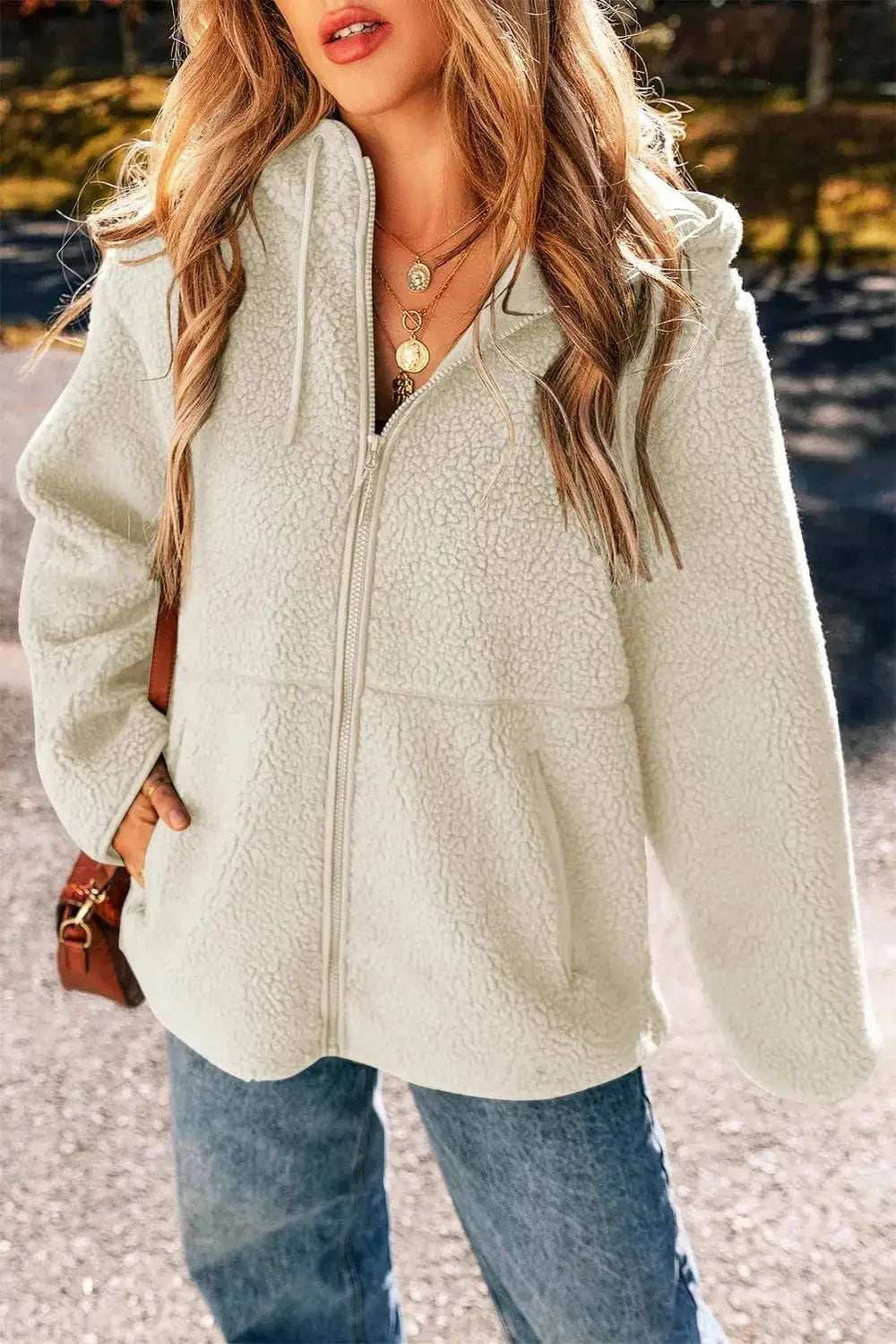 Drawstring Zip Up Long Sleeve Hooded Jacket - Trendsi - Flyclothing LLC