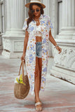 Printed Open Front Short Sleeve Cover-Up - Trendsi - Flyclothing LLC