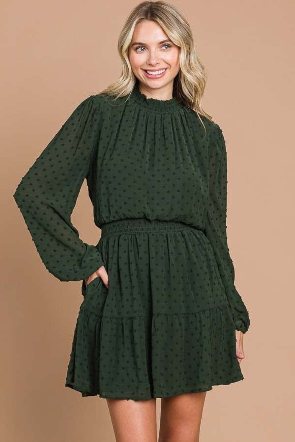 Culture Code Swiss Dot Smock Neck Mini Dress with Pockets - Trendsi