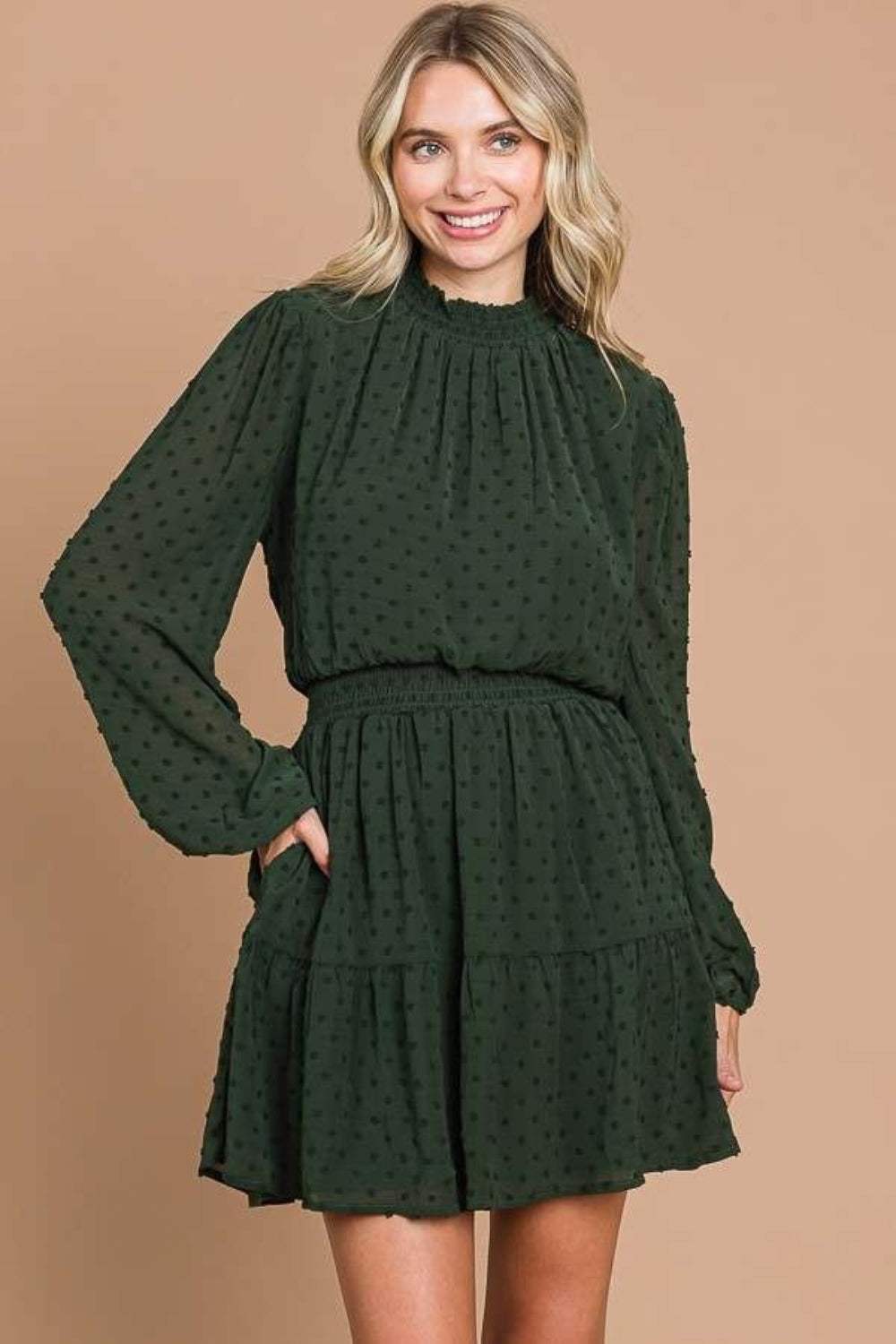 Culture Code Swiss Dot Smock Neck Mini Dress with Pockets - Trendsi - Flyclothing LLC