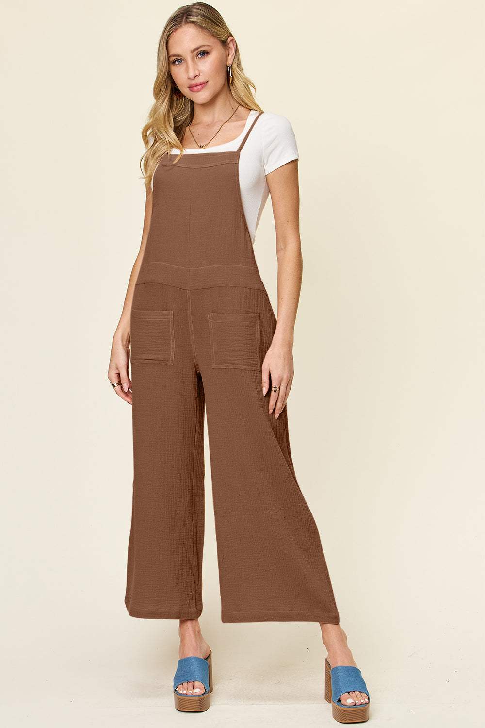 Double Take Full Size Texture Sleeveless Wide Leg Overall - Trendsi - Flyclothing LLC