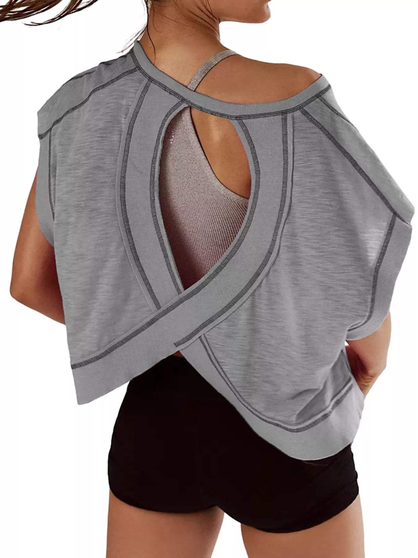 Cutout Back Short Sleeve T-Shirt - Trendsi - Flyclothing LLC