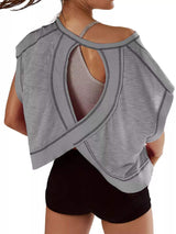 Cutout Back Short Sleeve T-Shirt - Trendsi - Flyclothing LLC