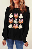 Pumpkin & Ghost Round Neck Long Sleeve Sweatshirt - Trendsi - Flyclothing LLC