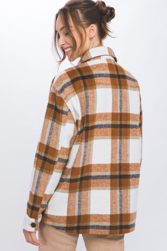 Love Tree Plaid Button Up Shacket - Trendsi