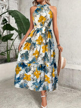 Tiered Printed Mock Neck Sleeveless Dress - Trendsi - Flyclothing LLC