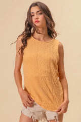 BiBi Textured Sweather Knit Twist Back Sleeveless Top - Trendsi - Flyclothing LLC