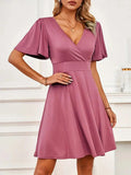 Surplice Flutter Sleeve Mini Dress - Trendsi