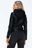 Snobbish Faux Leather Zip Up Drawstring Hooded Jacket - Trendsi - Flyclothing LLC