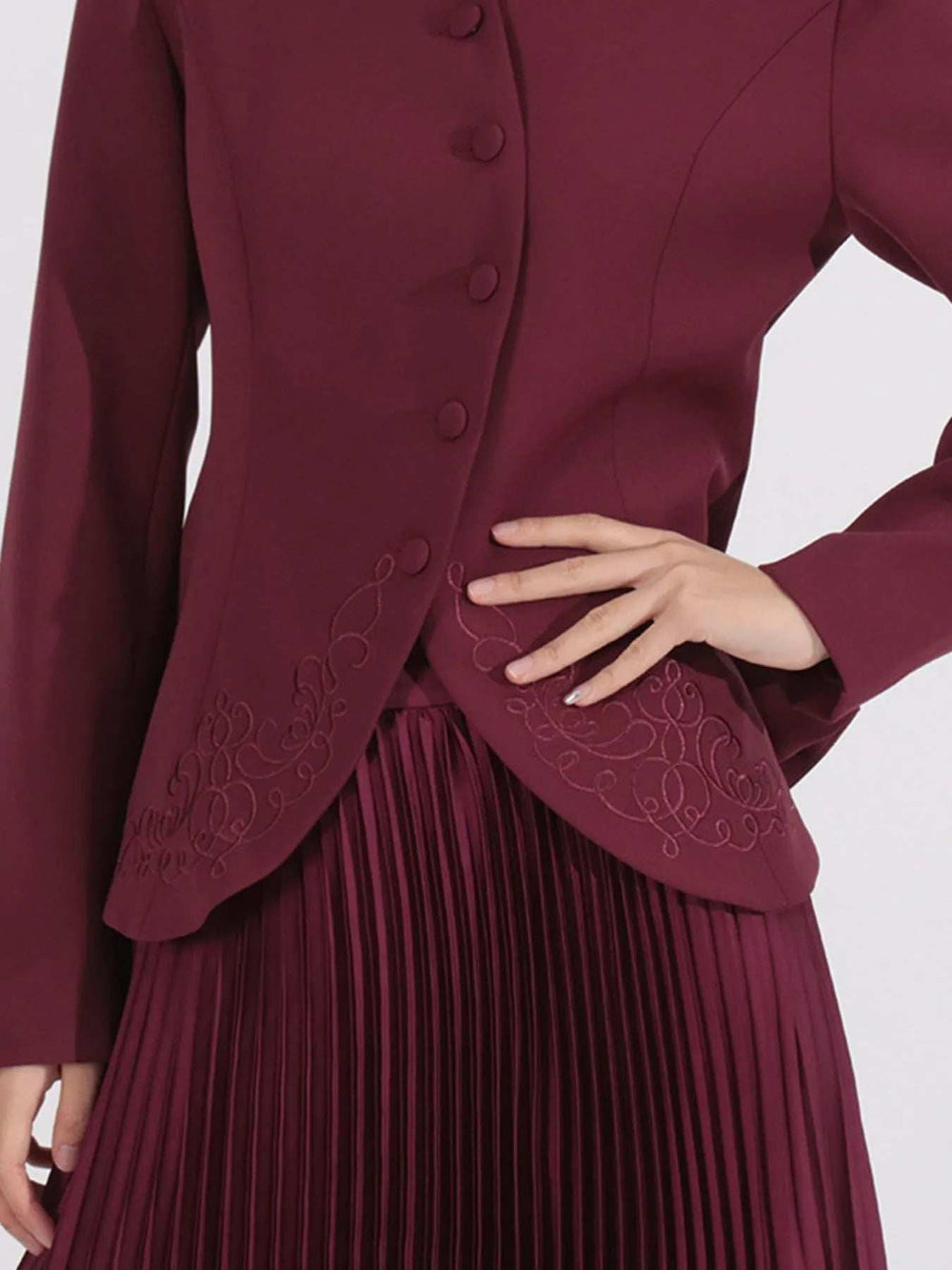 Button Up Long Sleeve Top and Pleated Skirt Set - Trendsi - Flyclothing LLC