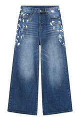 Watercolor Wide Leg Jeans with Pockets - Trendsi - Flyclothing LLC