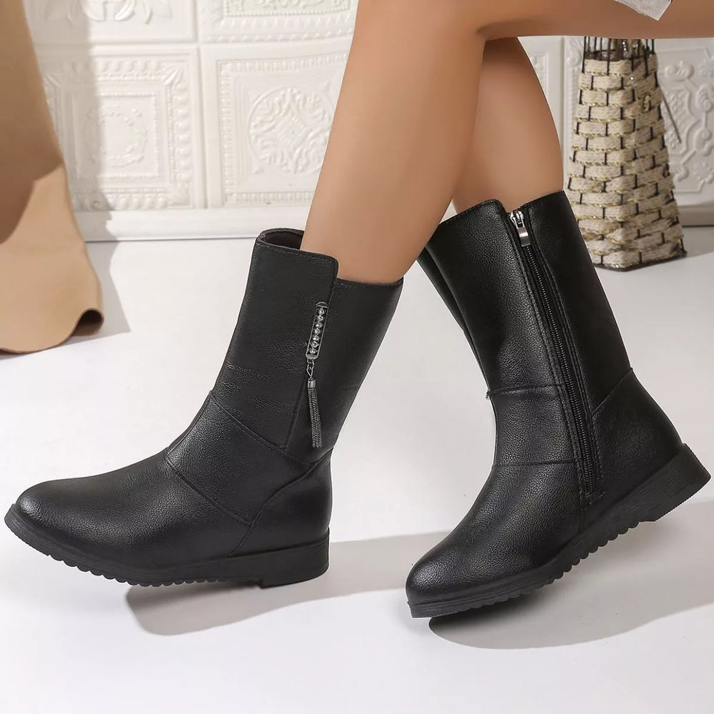 Round Toe Side Zip Boots - Trendsi - Flyclothing LLC