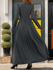 Lace Detail Slit V-Neck Long Sleeve Dress - Trendsi