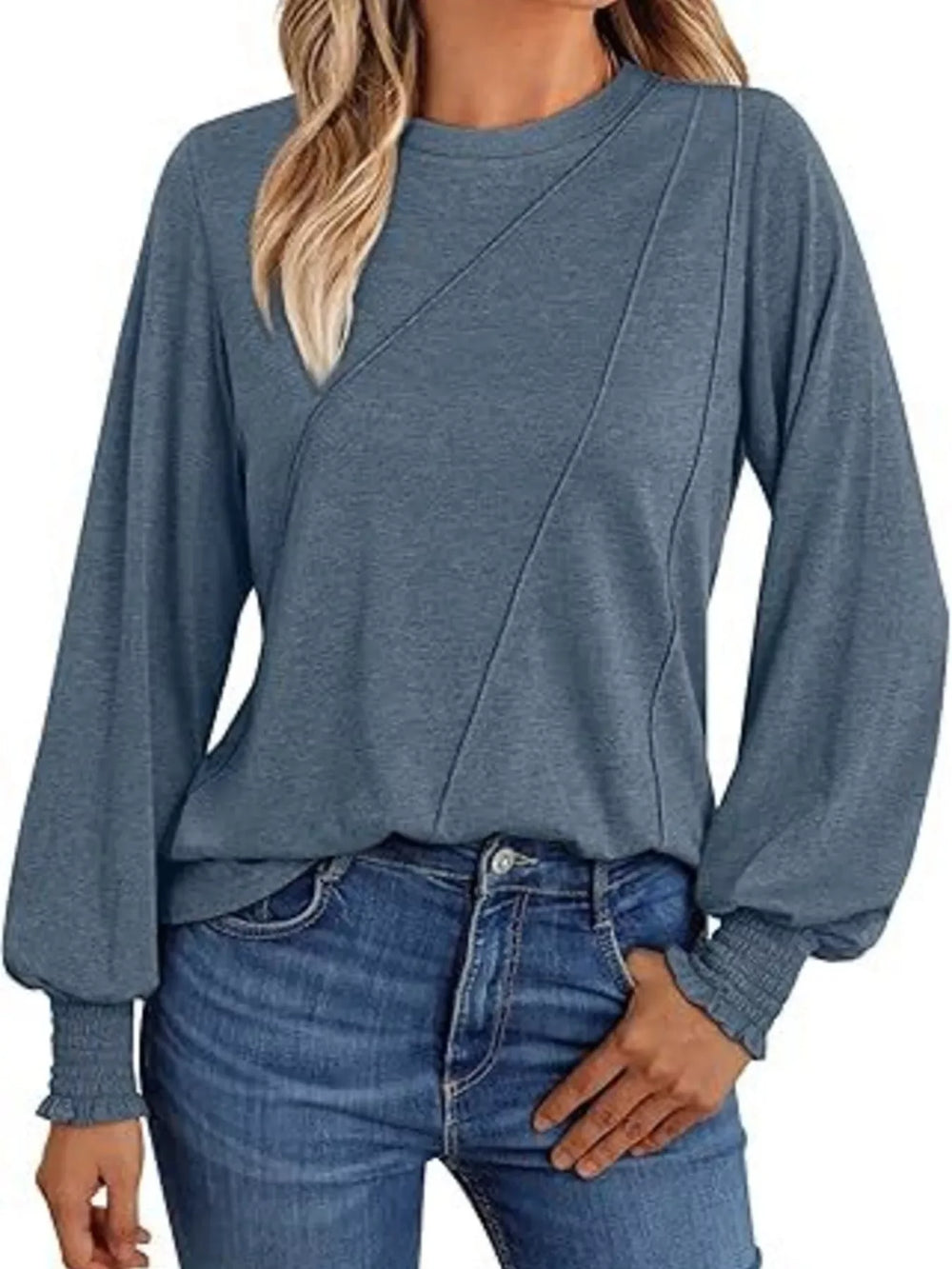 Round Neck Long Sleeve Top - Trendsi - Flyclothing LLC