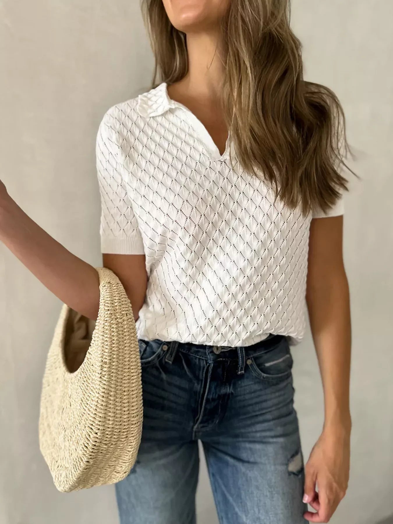 Textured Short Sleeve Knit Top - Trendsi - Flyclothing LLC
