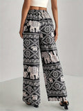 Printed Wide Leg Elastic Waist Pants - Trendsi