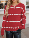 Heart Round Neck Long Sleeve Sweater - Trendsi - Flyclothing LLC