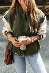 Contrast Baseball Collar Snap Down Long Sleeve Jacket - Trendsi - Flyclothing LLC