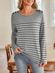 Lovelet Striped Round Neck Long Sleeve T-Shirt - Trendsi