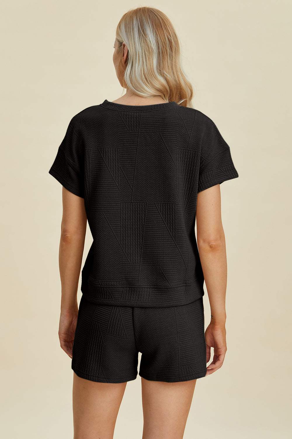 Double Take Full Size Texture Short Sleeve Top and Shorts Set - Trendsi - Flyclothing LLC