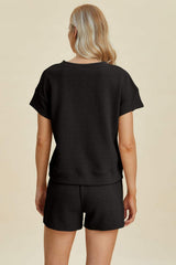 Double Take Full Size Texture Short Sleeve Top and Shorts Set - Trendsi - Flyclothing LLC