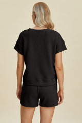 Double Take Full Size Texture Short Sleeve Top and Shorts Set - Trendsi