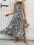 Backless Smocked Printed Sleeveless Midi Dress - Trendsi