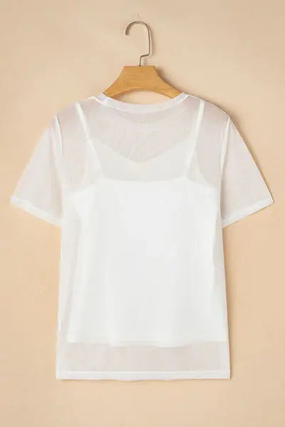 V-Neck Cami and Round Neck Short Sleeve Cover Up Set - Trendsi - Flyclothing LLC