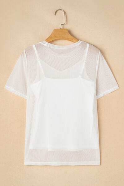 V-Neck Cami and Round Neck Short Sleeve Cover Up Set - Trendsi - Flyclothing LLC