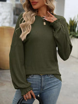 Ribbed Knit Ruffle Cuff T-Shirt - Trendsi - Flyclothing LLC