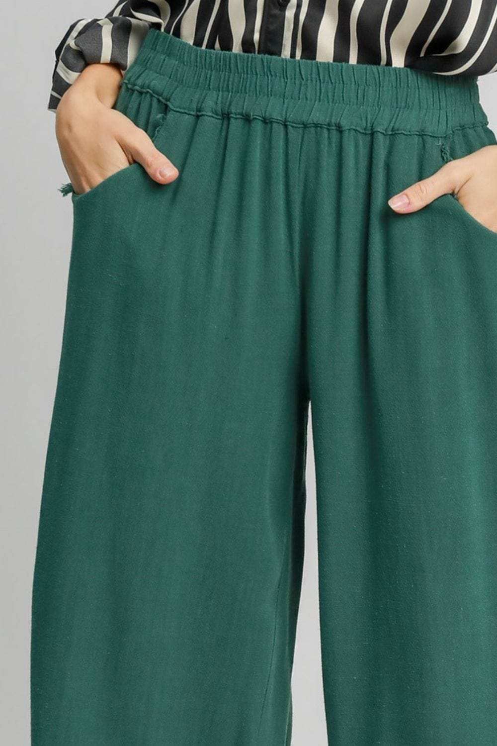 Umgee Full Size Linen Blend Elastic Waistband Wide Leg Pants Plus Size - Trendsi - Flyclothing LLC