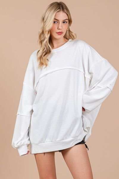 Ces Femme Exposed Seam Long Sleeve Sweatshirt - Trendsi - Flyclothing LLC