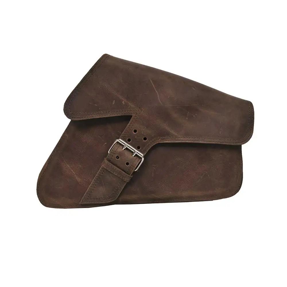 Brown - Left Side Leather Swing Arm Bag - Unik Just for Bikers
