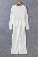 Round Neck Long Sleeve Top and Drawstring Pants Lounge Set - Trendsi - Flyclothing LLC