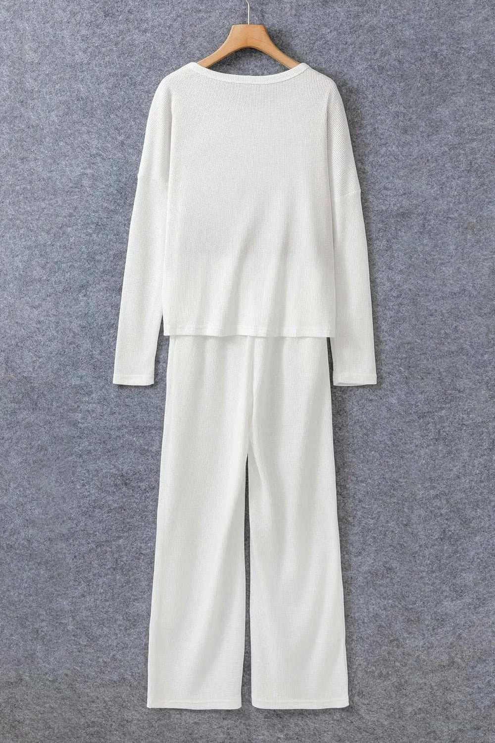 Round Neck Long Sleeve Top and Drawstring Pants Lounge Set - Trendsi - Flyclothing LLC