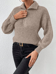 Honey Half Zip Dropped Shoulder Sweater - Trendsi