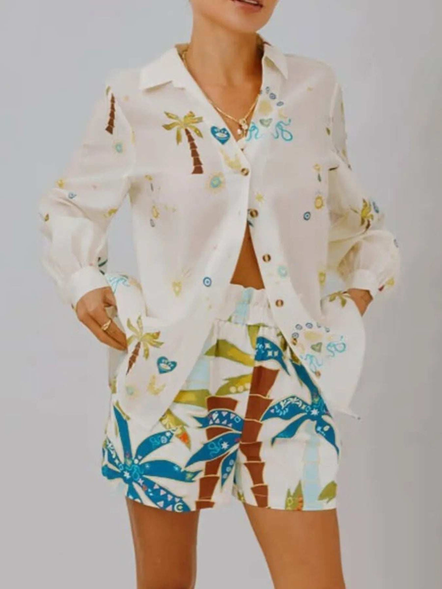 Printed Button Up Shirt and Shorts Set - Trendsi - Flyclothing LLC