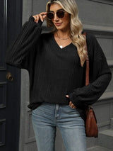V-Neck Long Sleeve T-Shirt - Trendsi - Flyclothing LLC