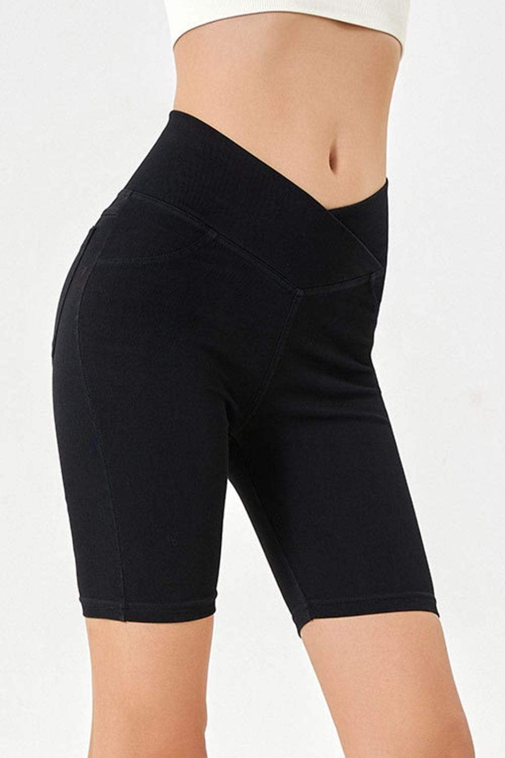 Basic Bae Asymmetrical Waist Denim Shorts with Pockets - Trendsi - Flyclothing LLC