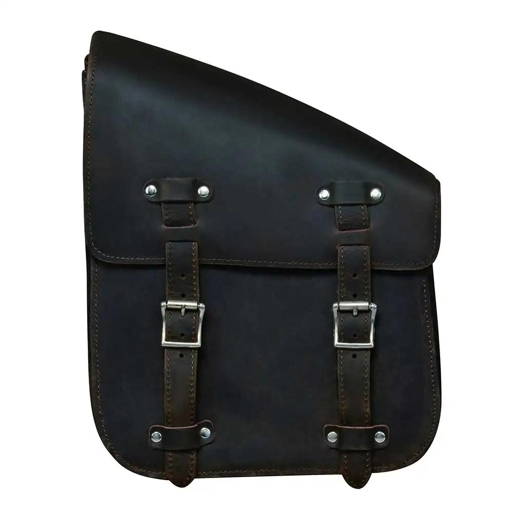 Rustic Brown strips 9586.L - Left Side Leather Swing Arm Bag - Unik Just for Bikers