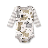 Puppy Dog Print Baby Bodysuit – Cotton Stripe Sleeve - Tesa Babe - Flyclothing LLC