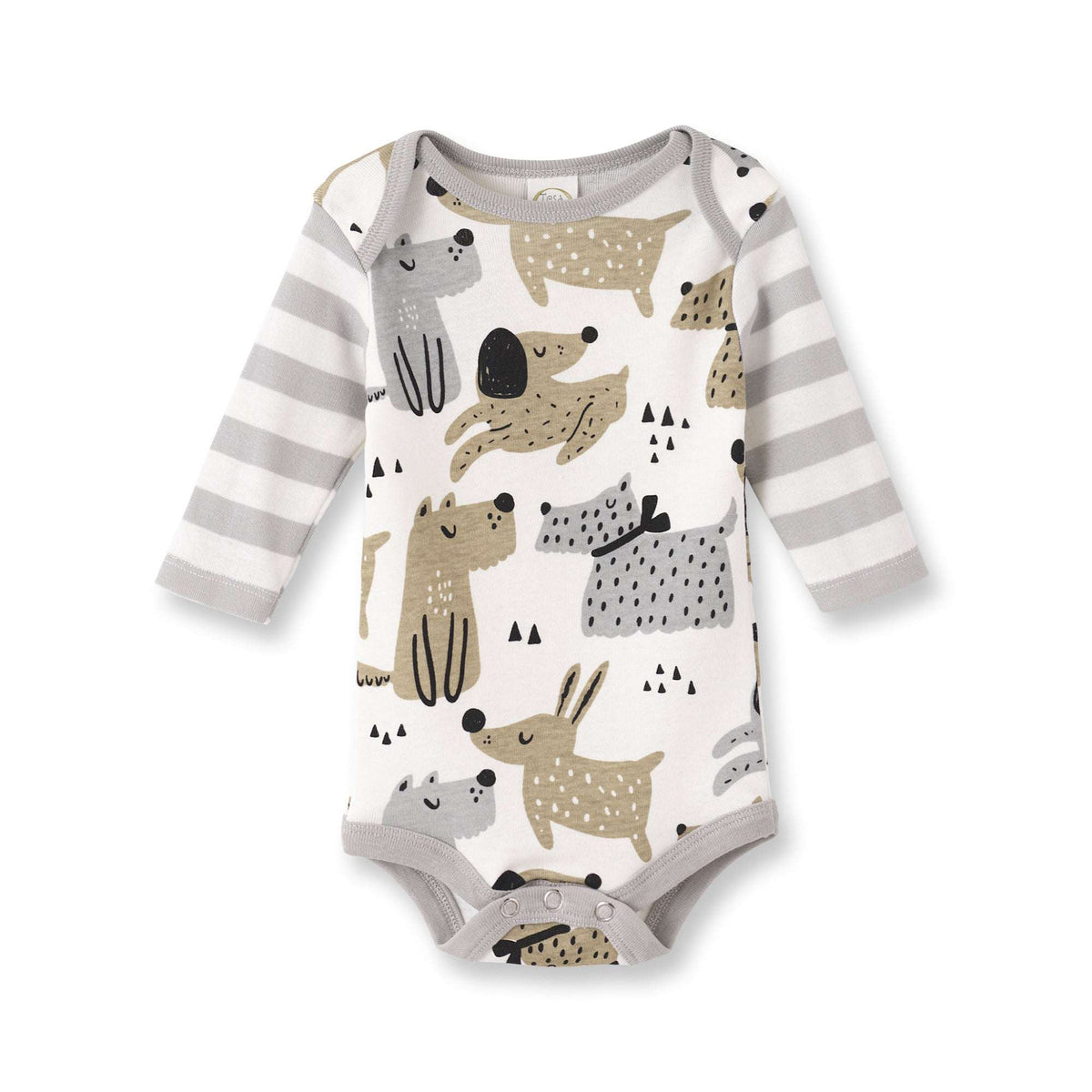 Puppy Dog Print Baby Bodysuit – Cotton Stripe Sleeve - Tesa Babe - Flyclothing LLC