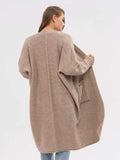 Pocketed Open Front Long Sleeve Longline Cardigan - Trendsi - Flyclothing LLC